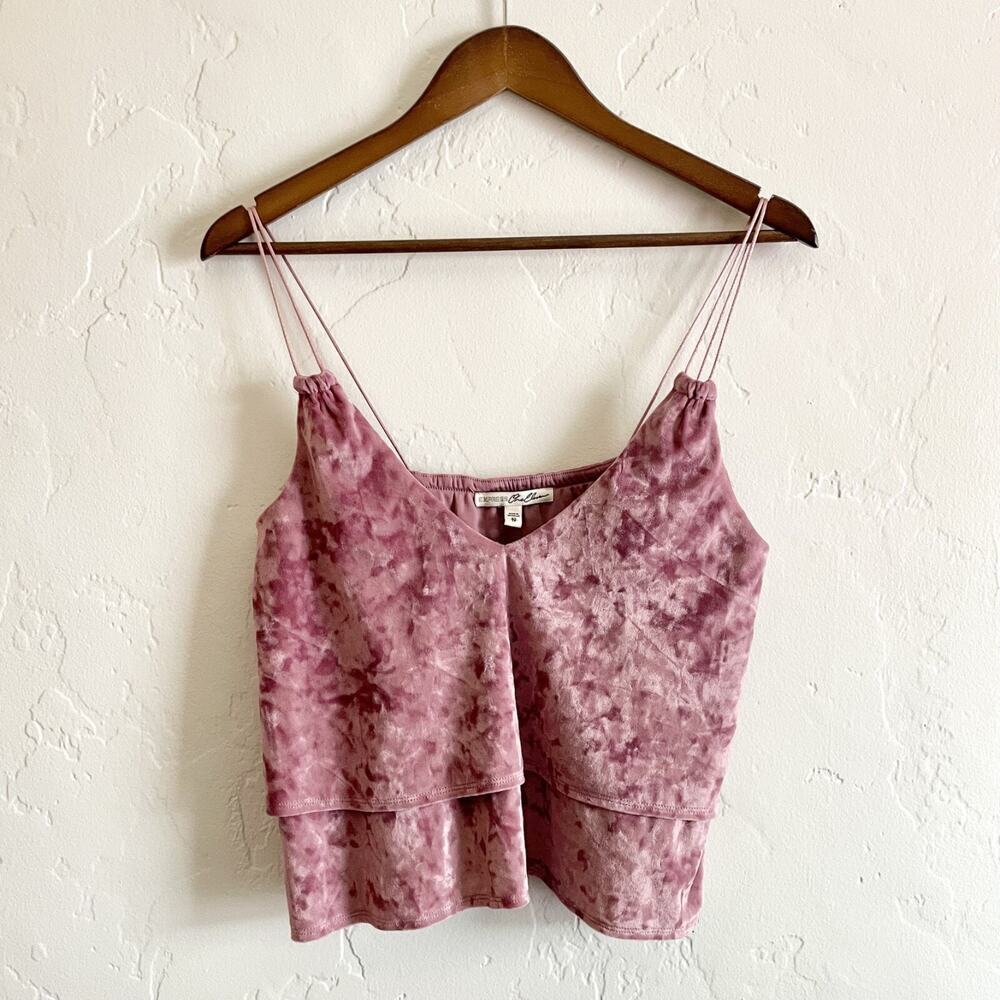 Express One Eleven Size XS Tank - Pink Velour Tiered Crop Spaghetti Straps - Picture 4 of 10